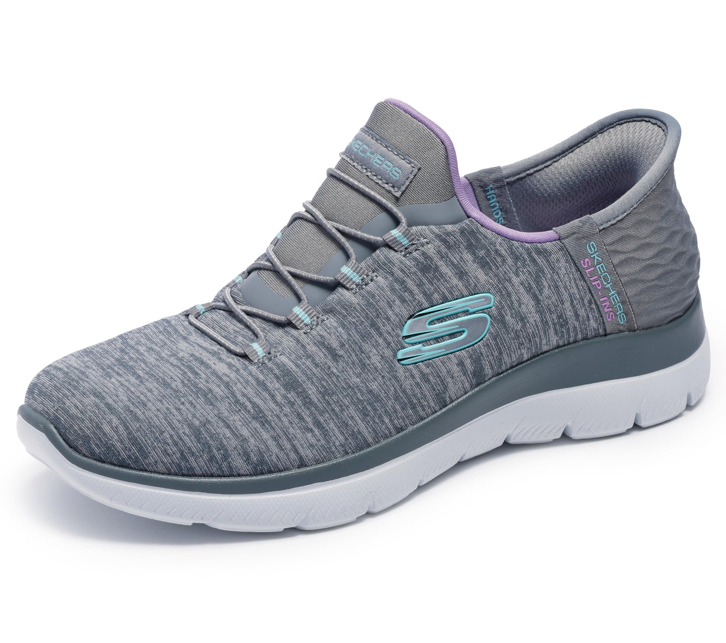 Skechers Women's Summits Hands-Free Slip-Ins – Memory Foam Insole, Heel Pillow, Vegan Materials Sneaker, Grey Mint, 5.5 Wide