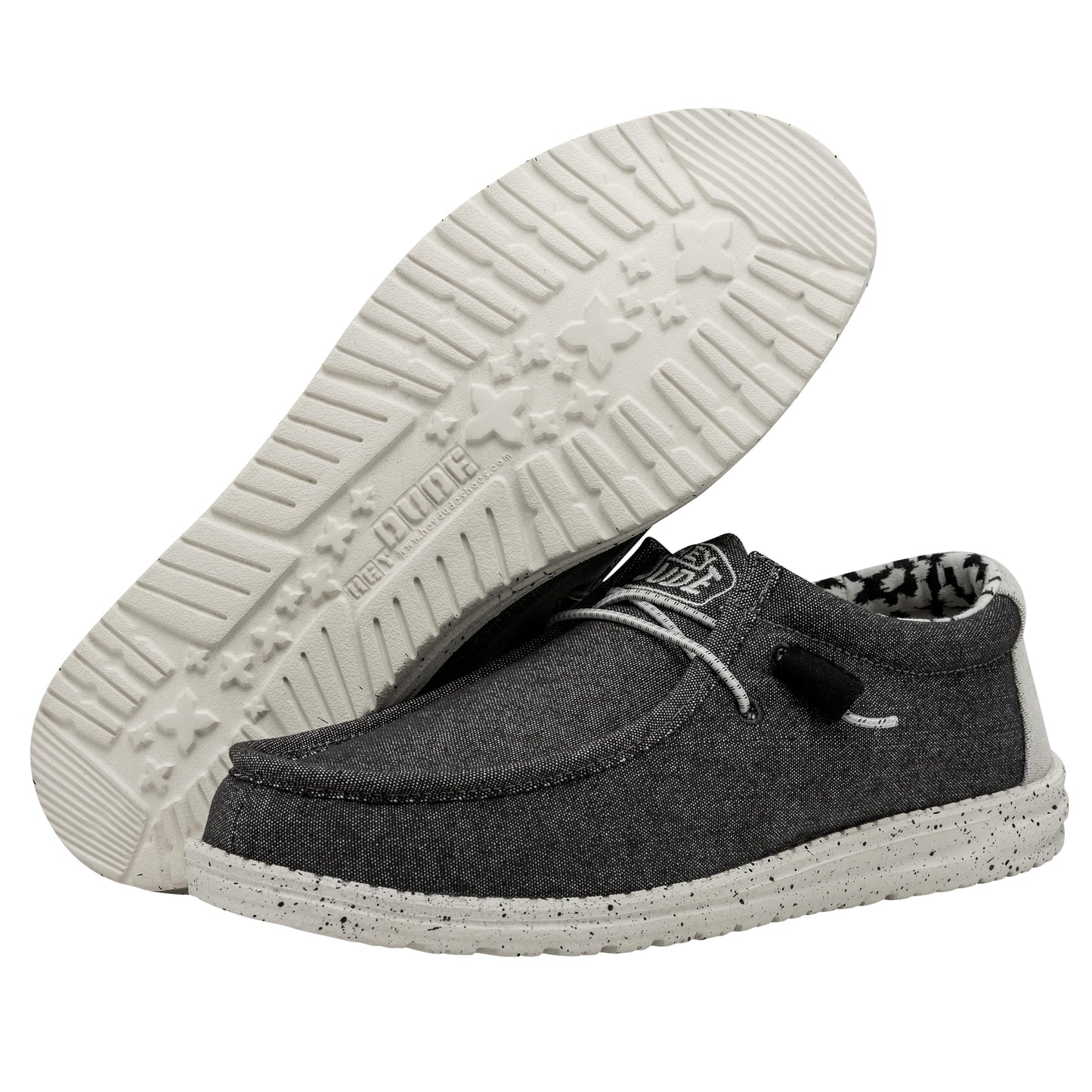 HEYDUDE Men's Wally Canvas Stretch Slip On Shoe, Opal Black Size 4 | Lightweight Casual Loafer | Elastic Laces & Removable Foam Insole