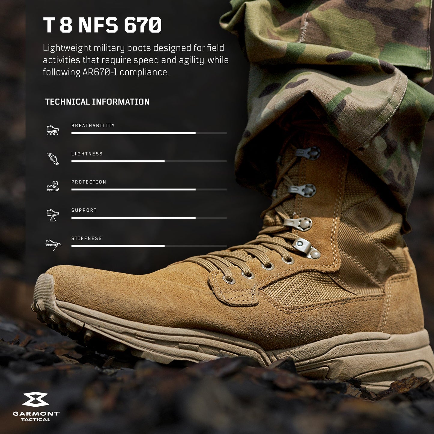 GARMONT TACTICAL Men's T 8 NFS 670 Lightweight High Performance Military Suede Leather Boots, Coyote, 4 Wide