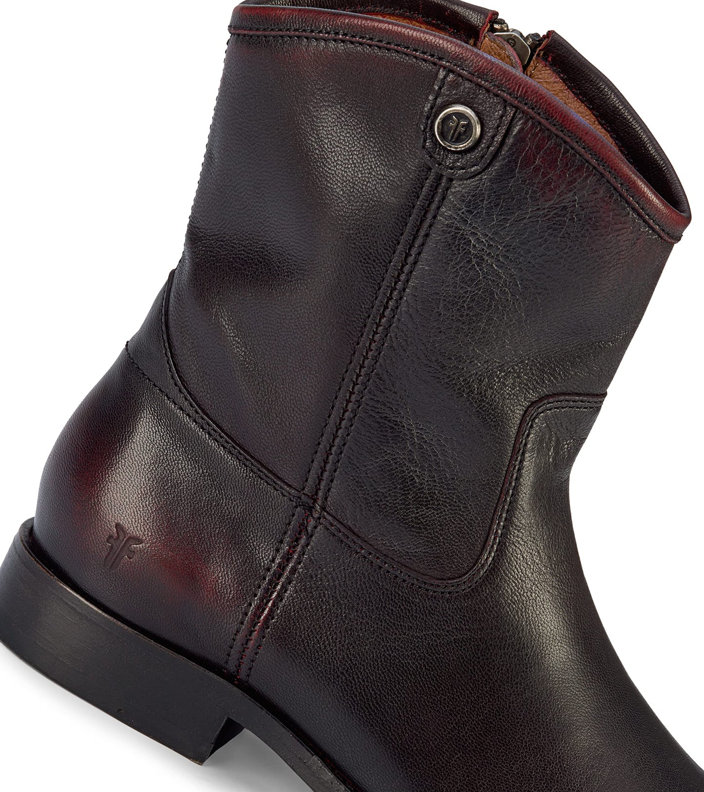 Frye Melissa Button Short 2 Boots for Women Made from Italian Leather with Antique Brass Hardware, Lining, and Outsole – 7” Shaft Height, Black/Scarlet - 8.5M