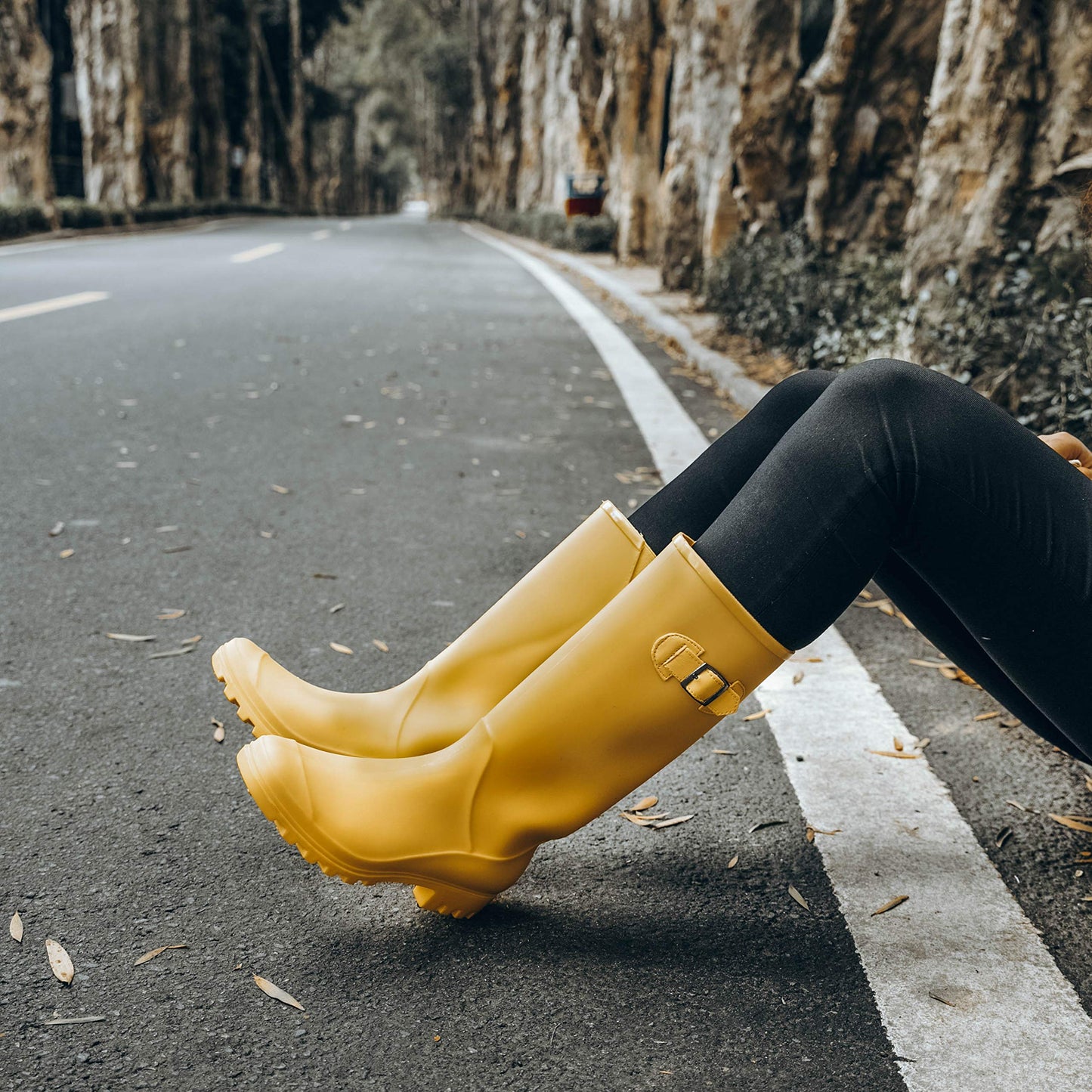 DKSUKO Rain Boots for Women Waterproof Elastic Wellington Boots (7 B (M) US, Yellow)
