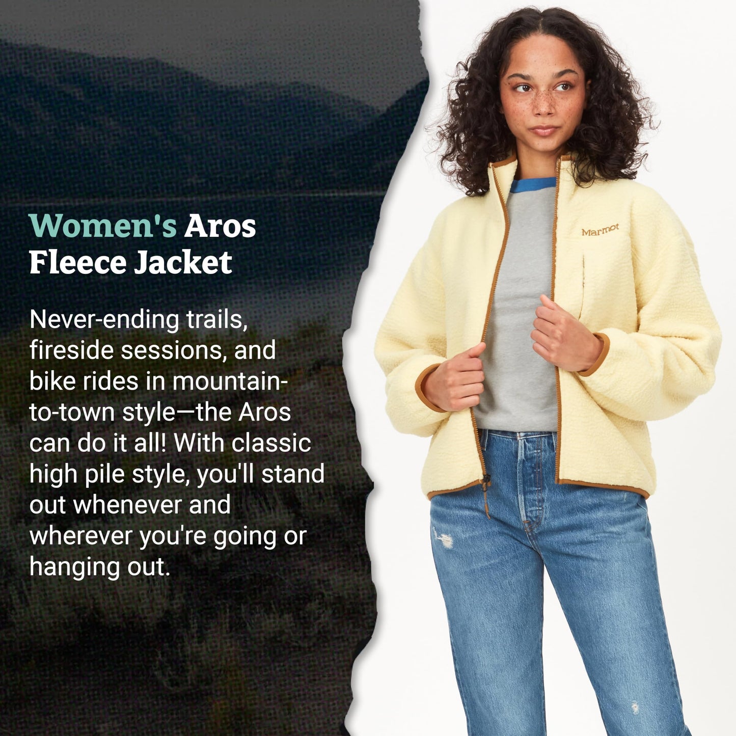 MARMOT Women's Aros Fleece Jacket - Sherpa Jacket with Retro Style for Camping and Hiking in Fall and Winter, Wheat, Large