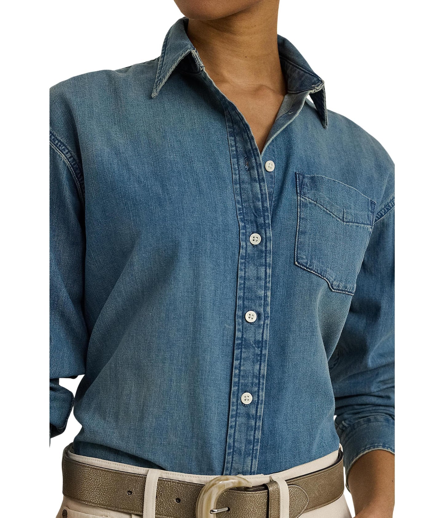 Lauren Ralph Lauren Women's Petite Relaxed Fit Denim Shirt Autumn Blue Wash PM