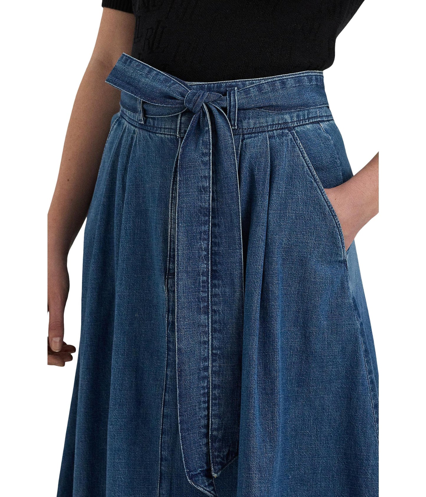 Lauren Ralph Lauren Womens Belted Denim Midi Skirt Stormee Wash 2