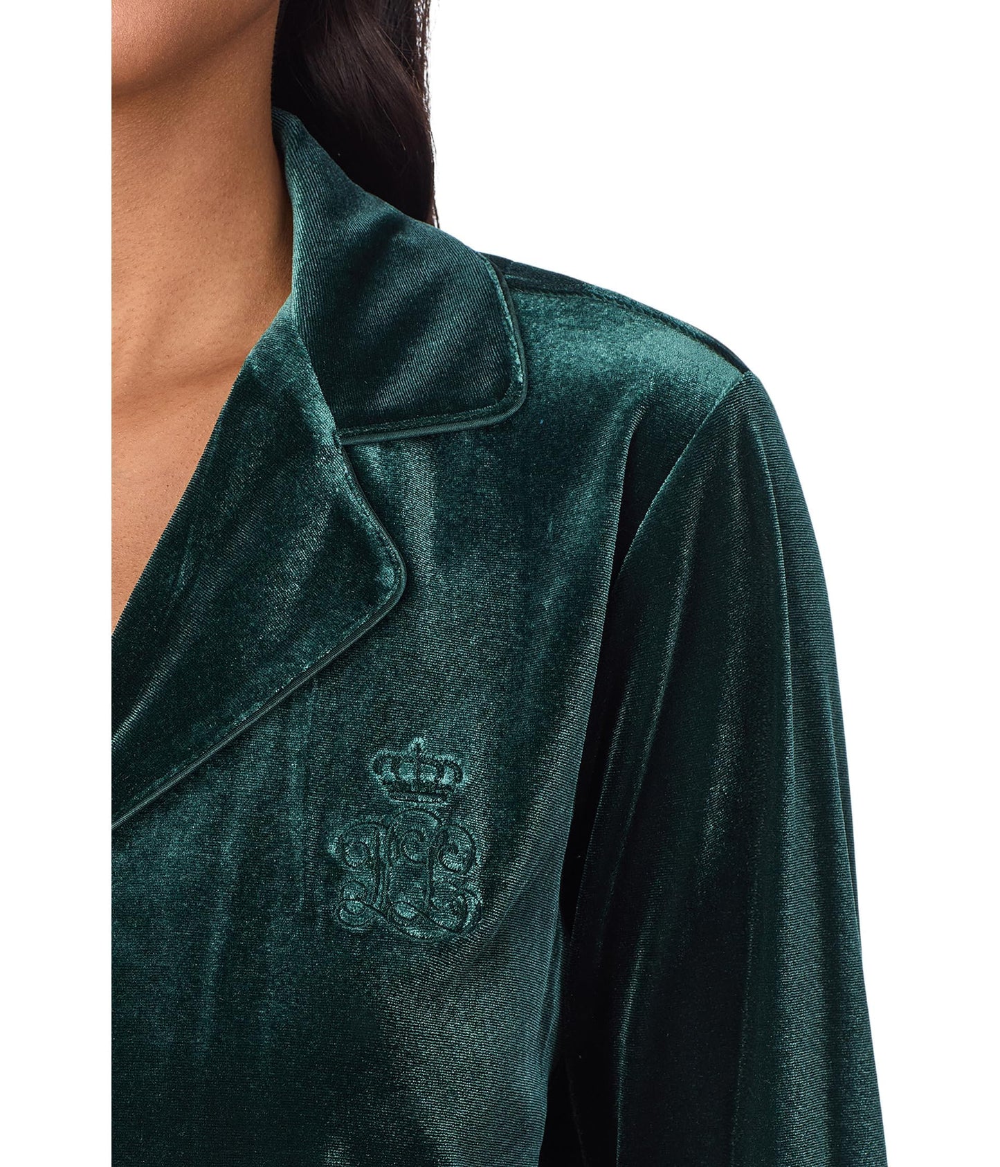 Lauren Ralph Lauren Womens Long Sleeve Velvet Notch Collar Long Pajama Set Green Medium