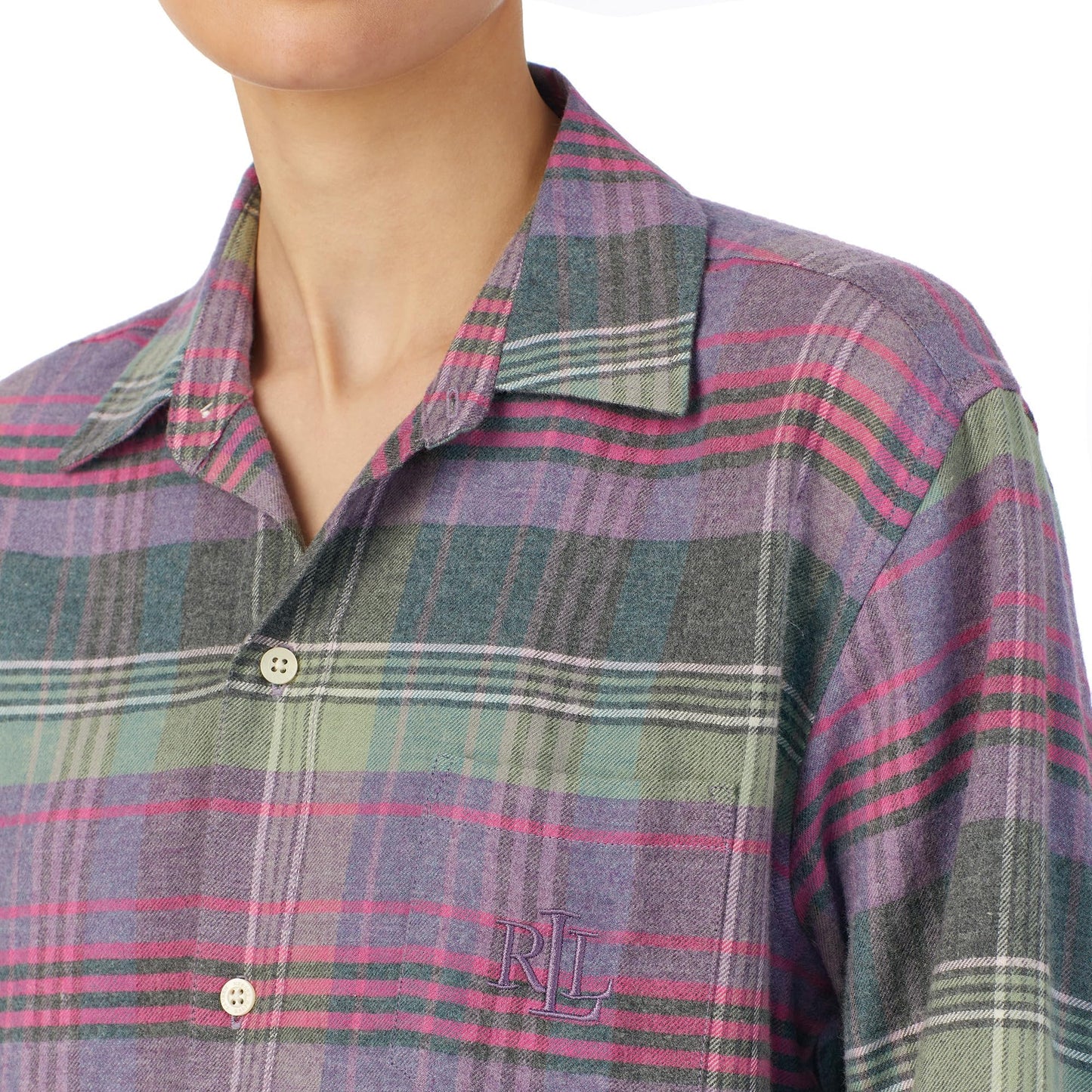 Lauren Ralph Lauren Long Sleeve Brushed Twill His Shirt Sleepshirt Purple Plaid XL (US 16-18)
