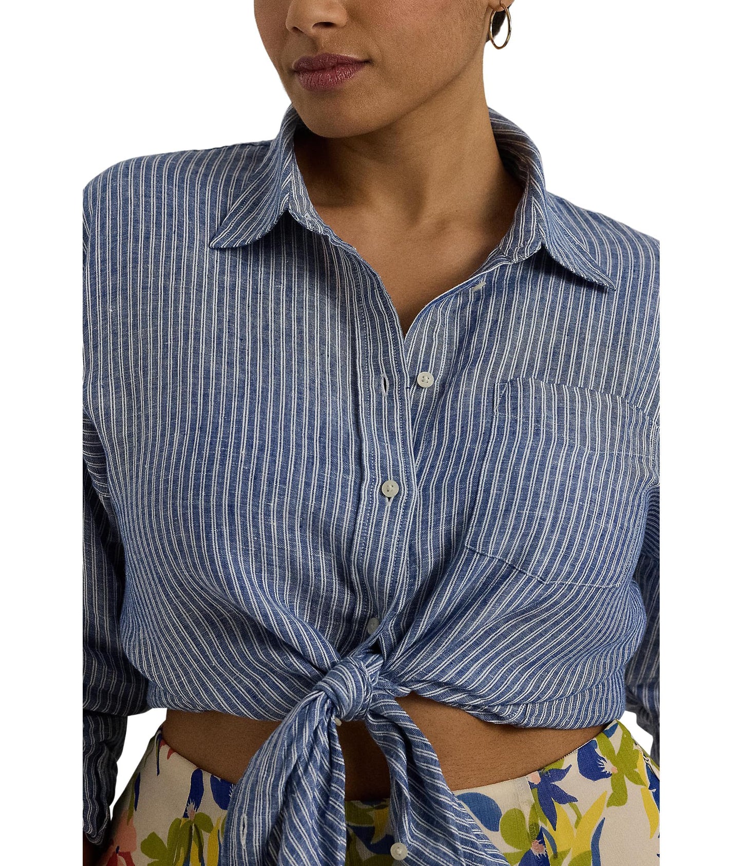 Lauren Ralph Lauren Women's Plus-Size Striped Cotton Broadcloth Shirt Blue/White 1 2X