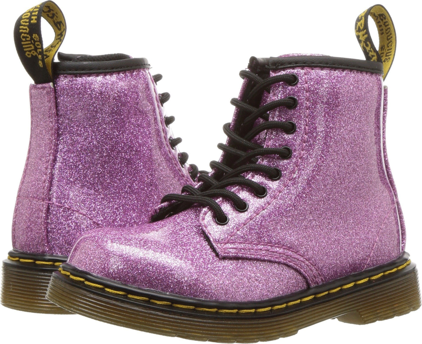 Dr. Martens Kid's Collection 1460 Patent Glitter Toddler Brooklee Boot (Toddler) - Boots for Kids Dark Pink Coated Glitter 9 UK (US 10 Toddler) M