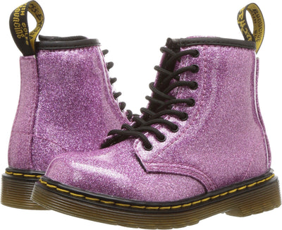 Dr. Martens Kid's Collection 1460 Patent Glitter Toddler Brooklee Boot (Toddler) - Boots for Kids Dark Pink Coated Glitter 9 UK (US 10 Toddler) M