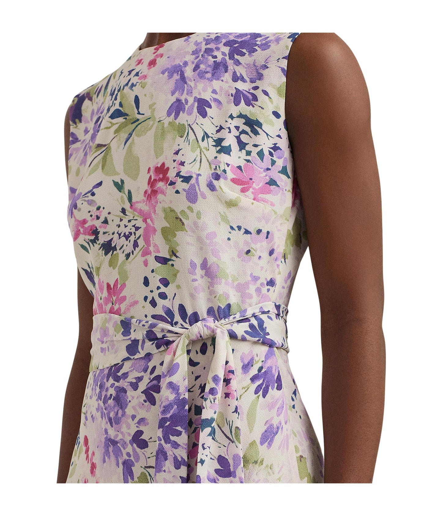 Lauren Ralph Lauren Womens Floral Belted Bubble Crepe Dress Cream Multi 10
