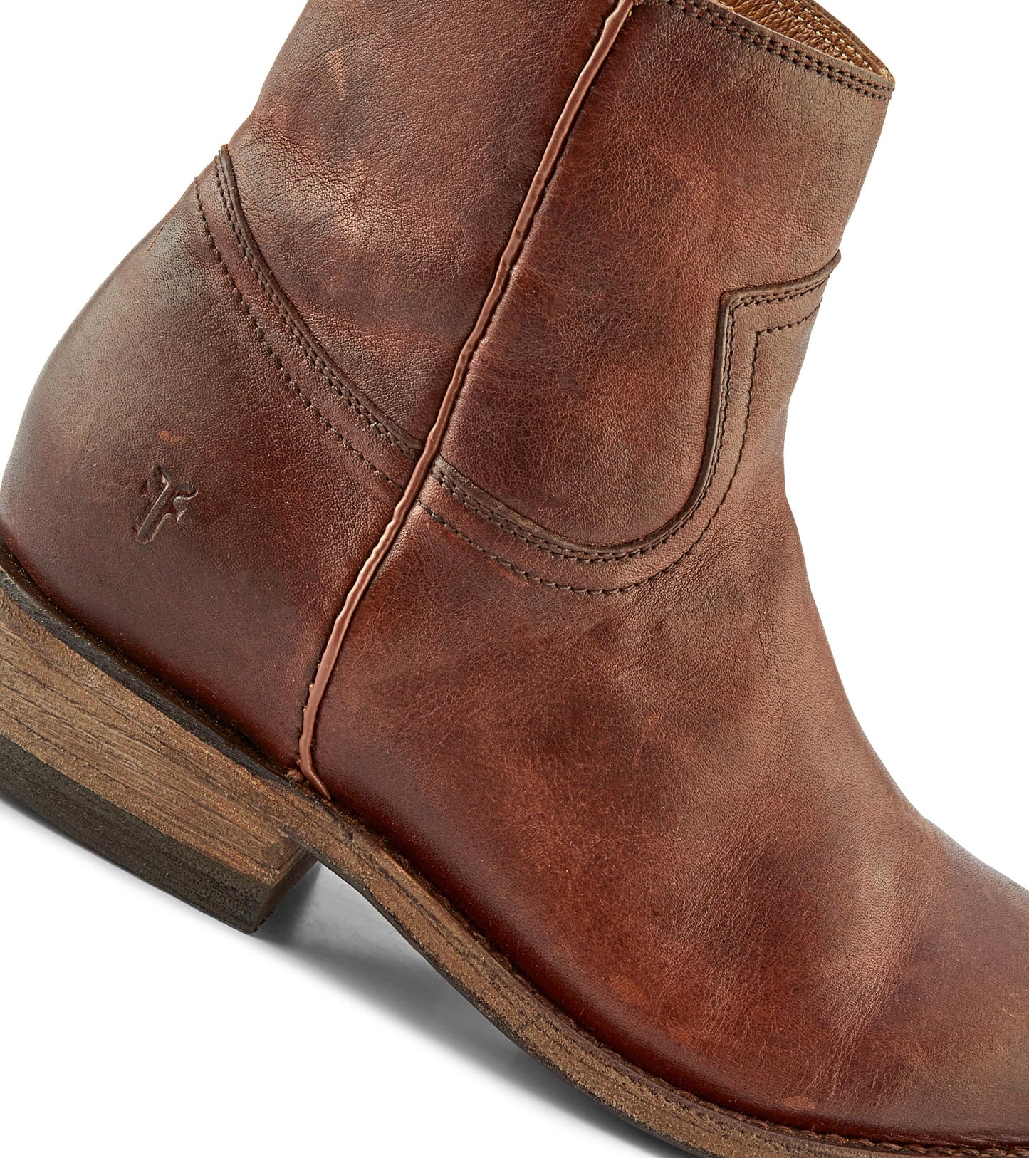 Frye Billy Inside Zip Booties for Women Crafted from Antiqued Pull-Up Leather with Wellington Stitchwork and Piping, Brass Hardware, and Inside Zipper – 5 ¾” Shaft Height, Redwood - 6.5M