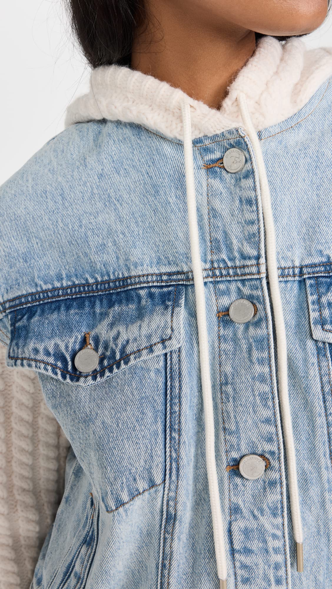[BLANKNYC] Womens Hooded Denim With Sleeve Detail Jacket, Blooming, Medium US