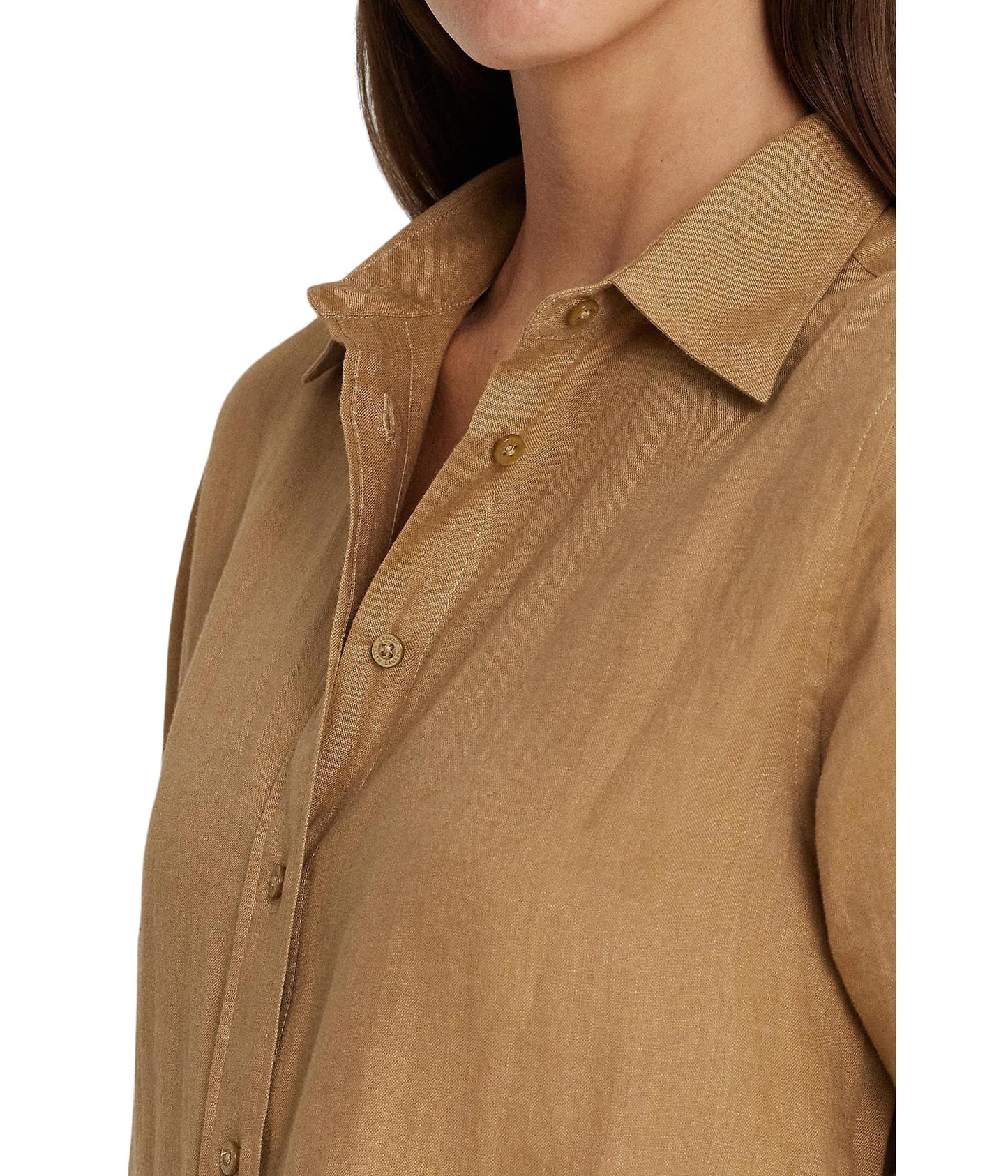 LAUREN Ralph Lauren Womens Petite Linen Shirt Spring Khaki PS