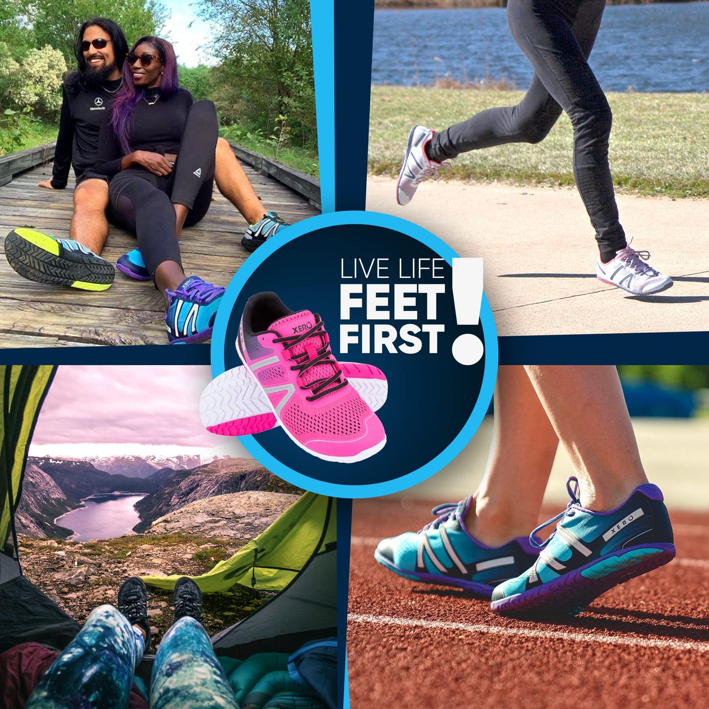 Xero Shoes Women's HFS Original Barefoot Running Shoes, Sodalite Blue/Pink Glow, 6