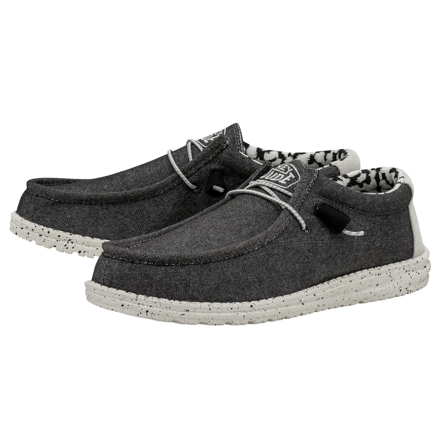 HEYDUDE Men's Wally Canvas Stretch Slip On Shoe, Opal Black Size 4 | Lightweight Casual Loafer | Elastic Laces & Removable Foam Insole