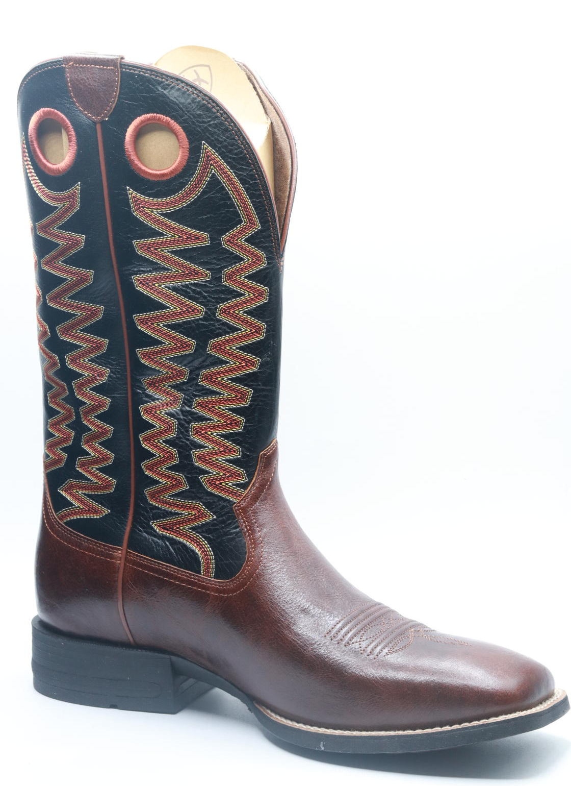 BMVY9 Mens Sidepass Western Boot Barrel Brown/Cask Black 13 Wide