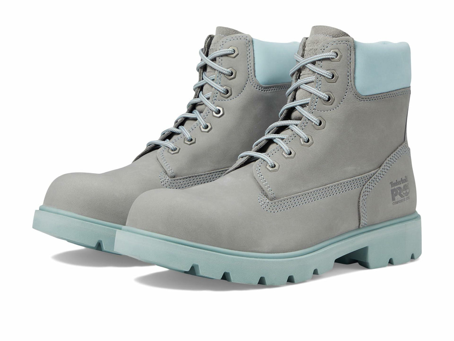 Timberland PRO® Sawhorse 6" Composite Safety Toe Shoes for Men and Women – Molded EVA Midsole - Padded Gray/Aqua Men's 7.5, Women's 9 Medium