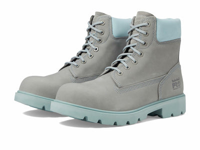 Timberland PRO® Sawhorse 6" Composite Safety Toe Shoes for Men and Women – Molded EVA Midsole - Padded Gray/Aqua Men's 6.5, Women's 8 Wide