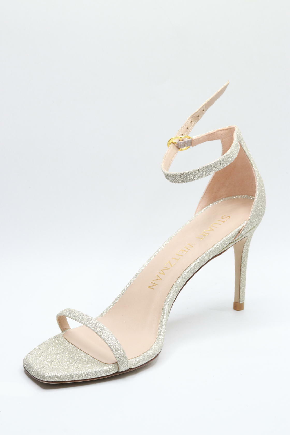 Stuart Weitzman Womens Nudistcurve 75 Sandal Platino 10.5 B