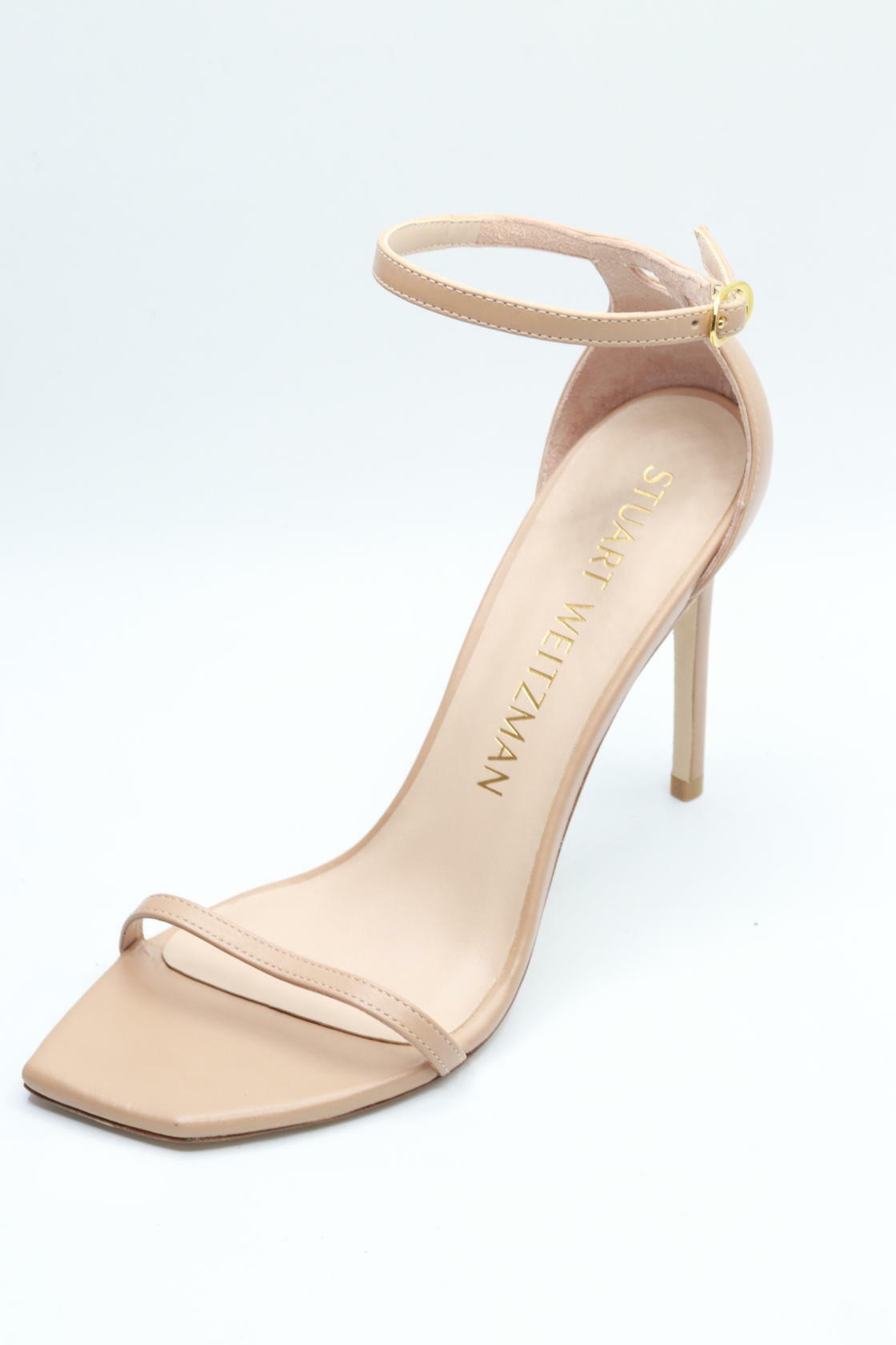 Stuart Weitzman Women's Nudistcurve 100 Smooth Leather Sandals, Adobe, Tan, 9.5 Medium US