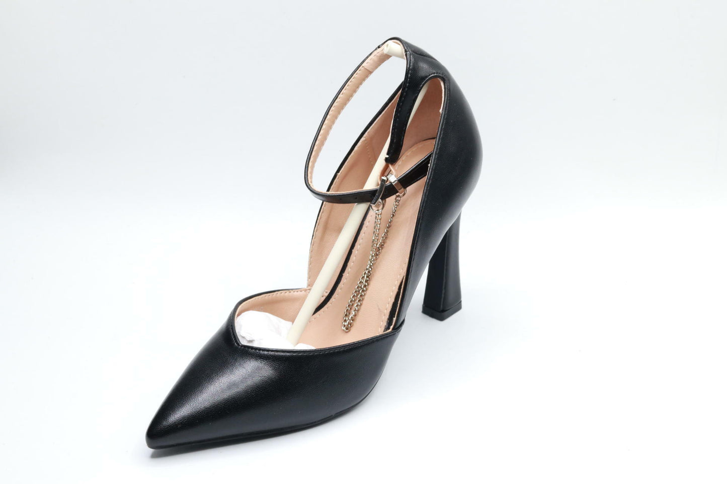 DANAZANA Women Chain Ankle Strap Flare Heels Women's Closed Toe Pumps Stilettos High Heel  Shoes Pumps for Lady