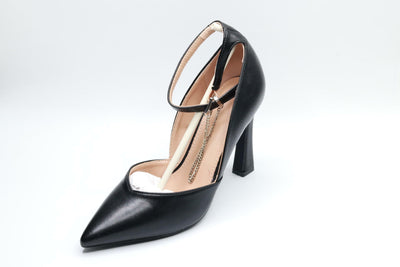 DANAZANA Women Chain Ankle Strap Flare Heels Women's Closed Toe Pumps Stilettos High Heel  Shoes Pumps for Lady