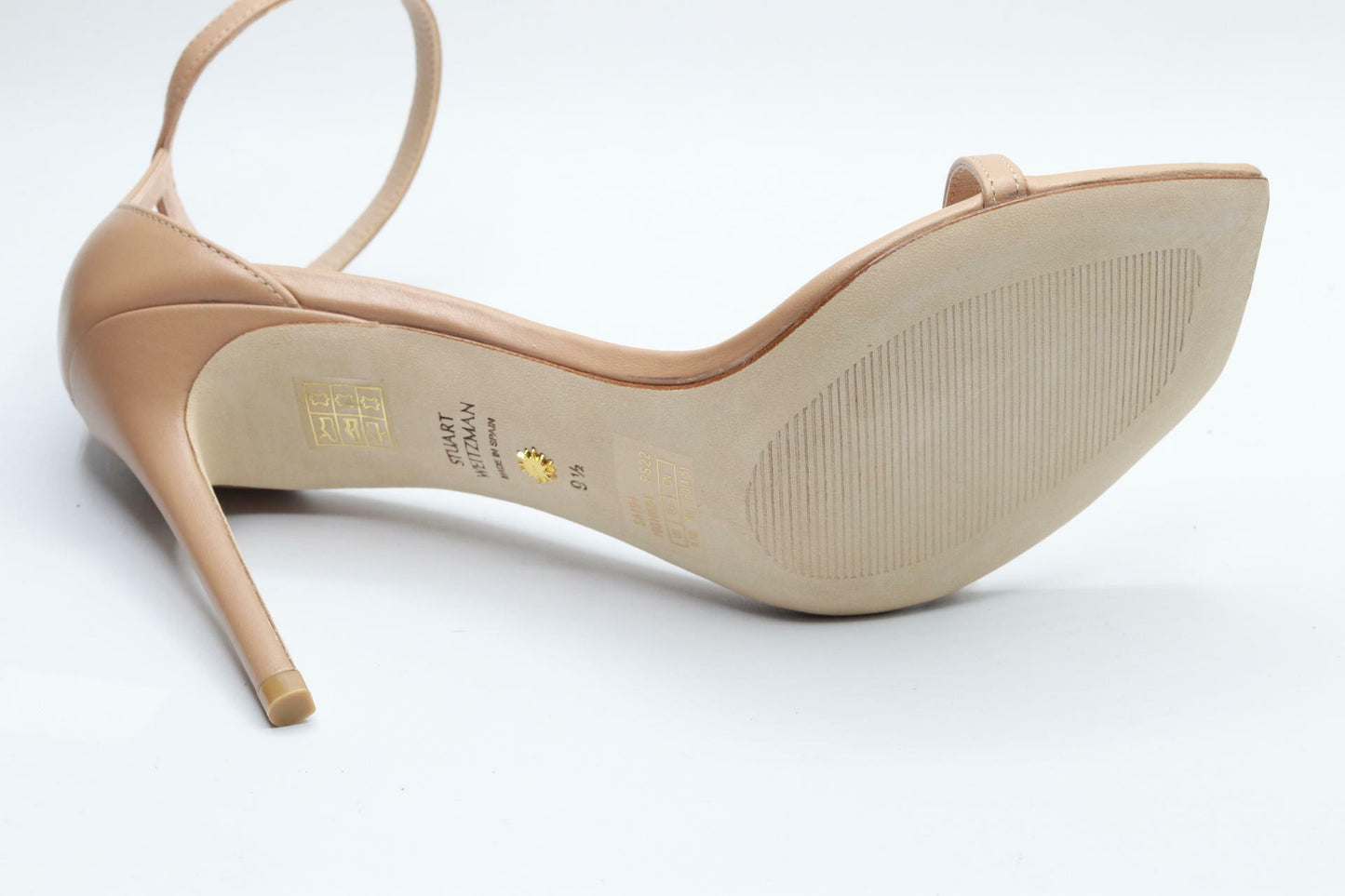 Stuart Weitzman Women's Nudistcurve 100 Smooth Leather Sandals, Adobe, Tan, 9.5 Medium US