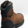 Brown and black work boot on a white background
