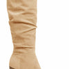 PiePieBuy Womens Faux Suede Knee High Boots Pointed Toe High Chunky Heel Side Zipper Party Dress Booties, Light Khaki, Size 9