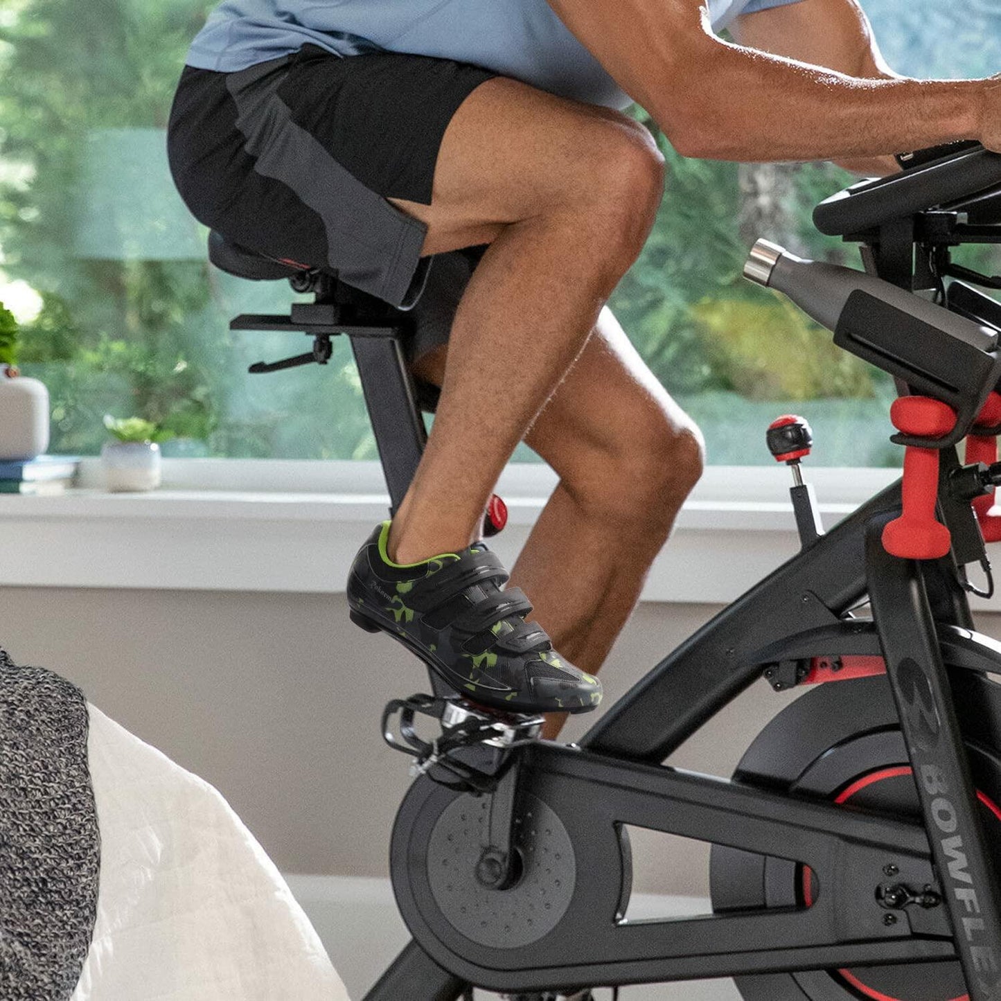 Mens Cycling Shoes Peloton Compatible - Delta Clip in Spin Bike Shoes with SPD Cleats - Perfect for Indoor Outdoor Road Bicycle Racing - Camo Green Size 7