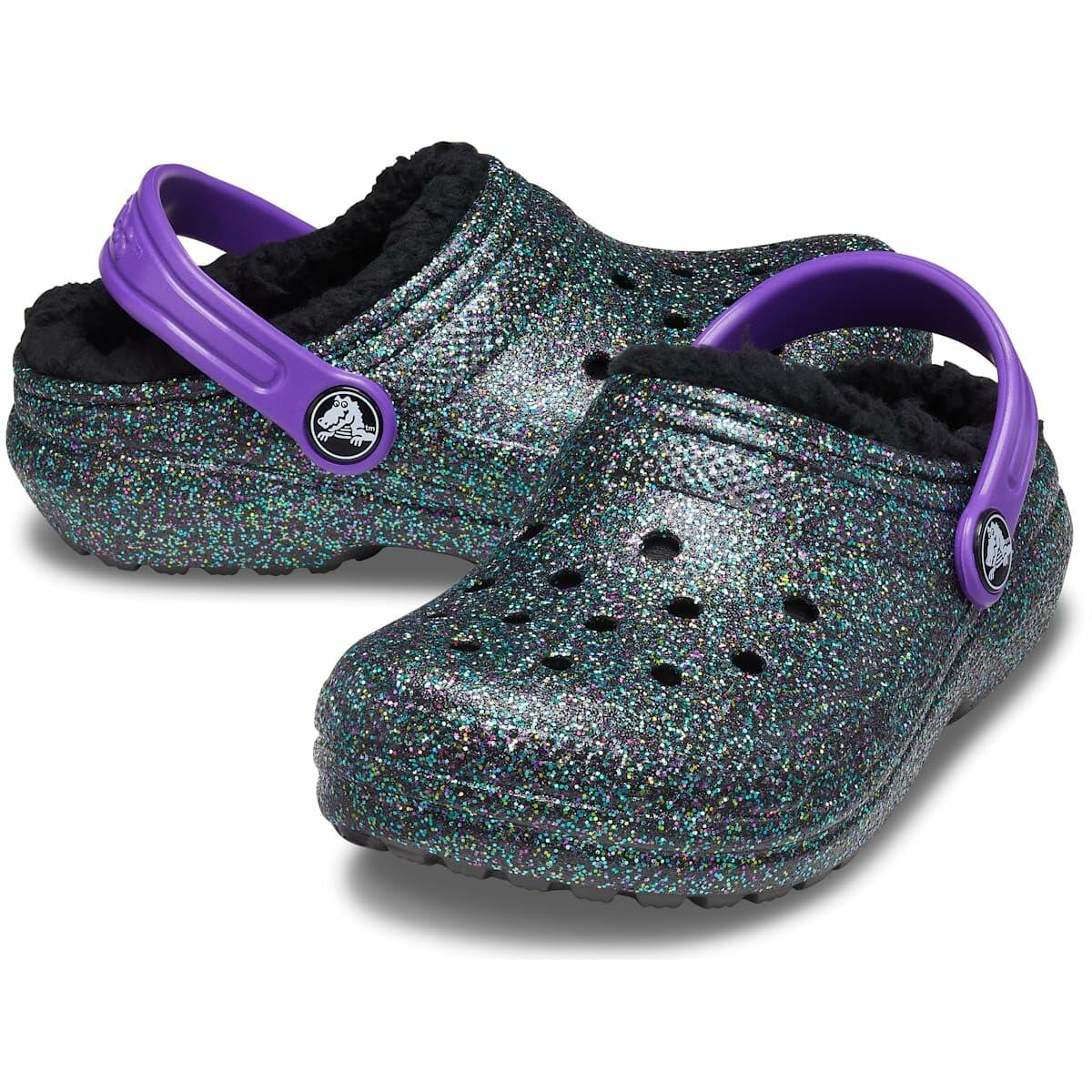 Crocs Kids' Classic Lined Clog | Kids' Slippers, Starry Skies Glitter, 4 Toddler