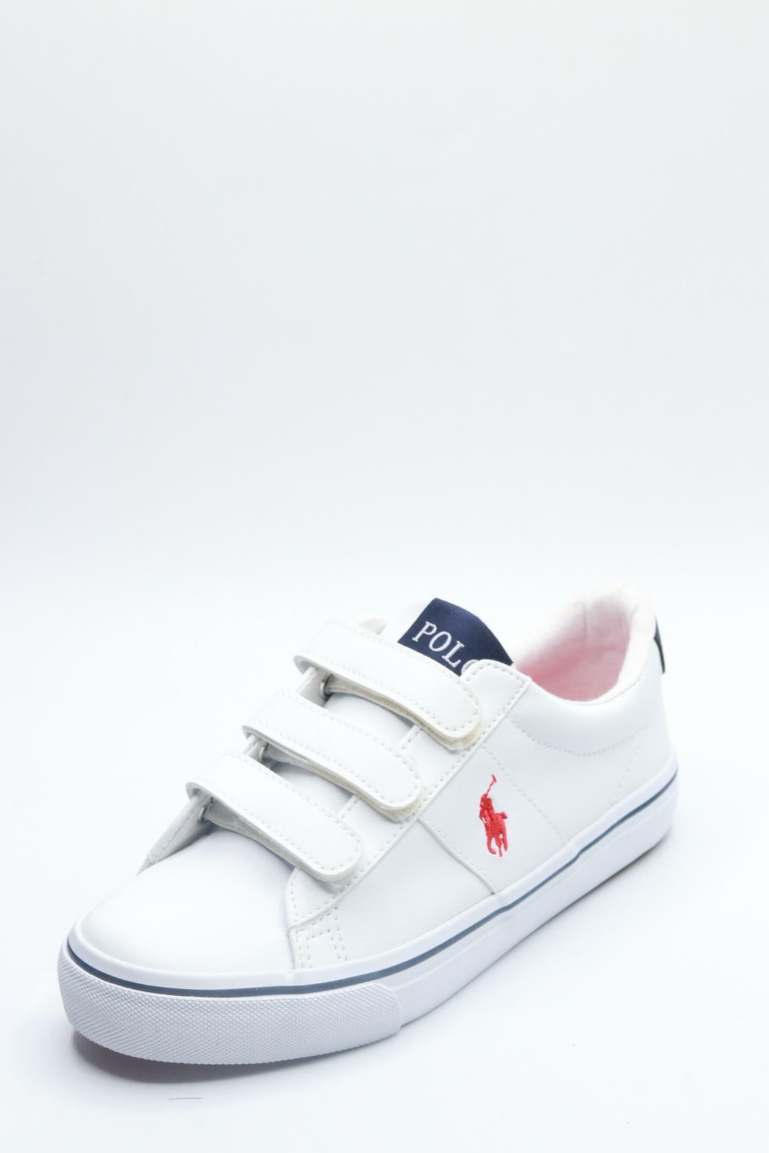 POLO RALPH LAUREN Boy's Sayer EZ (Little Kid) White Tumbled/Navy/Red Player Pony 2.5 Little Kid M