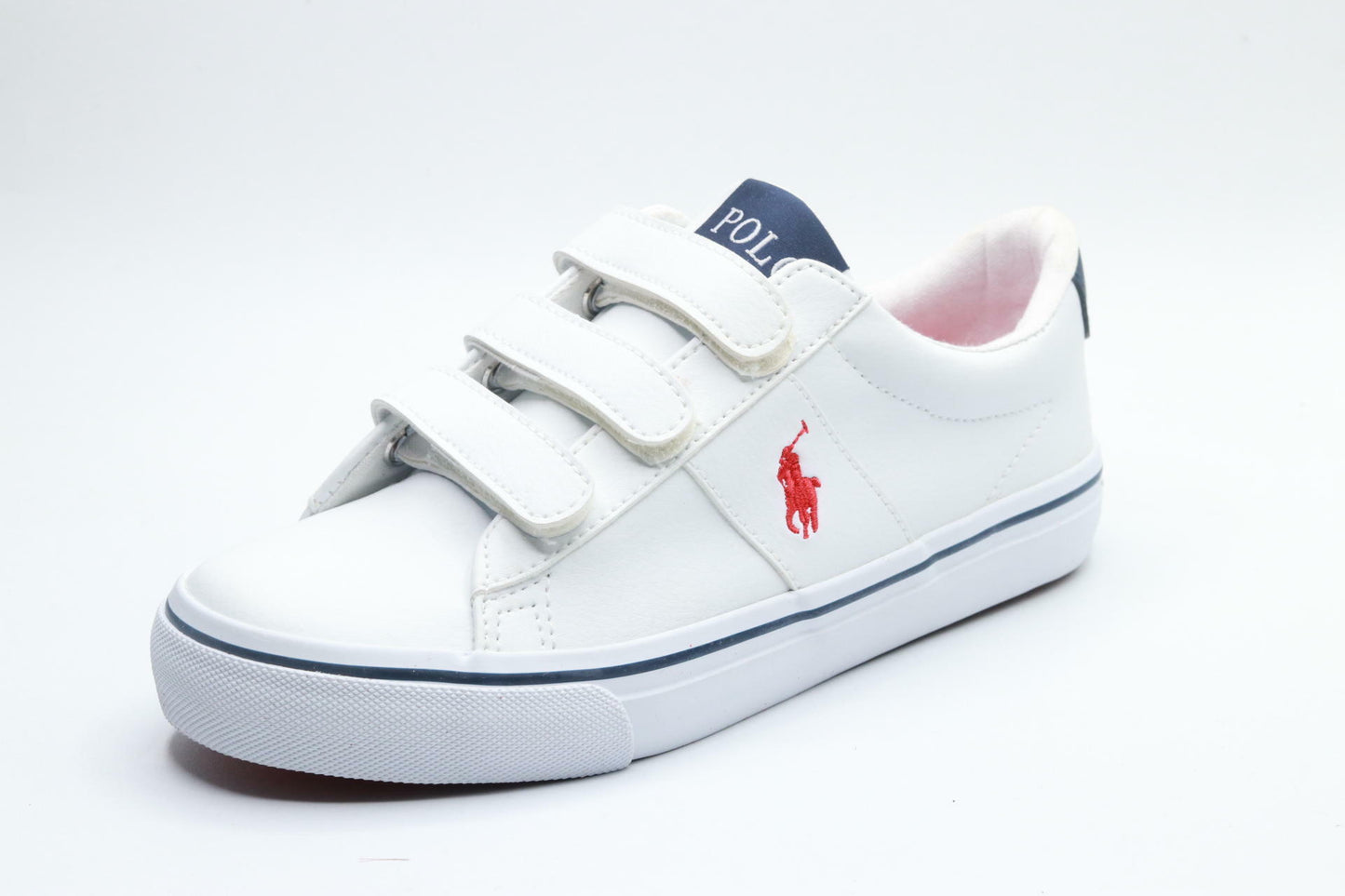 POLO RALPH LAUREN Boy's Sayer EZ (Little Kid) White Tumbled/Navy/Red Player Pony 2.5 Little Kid M