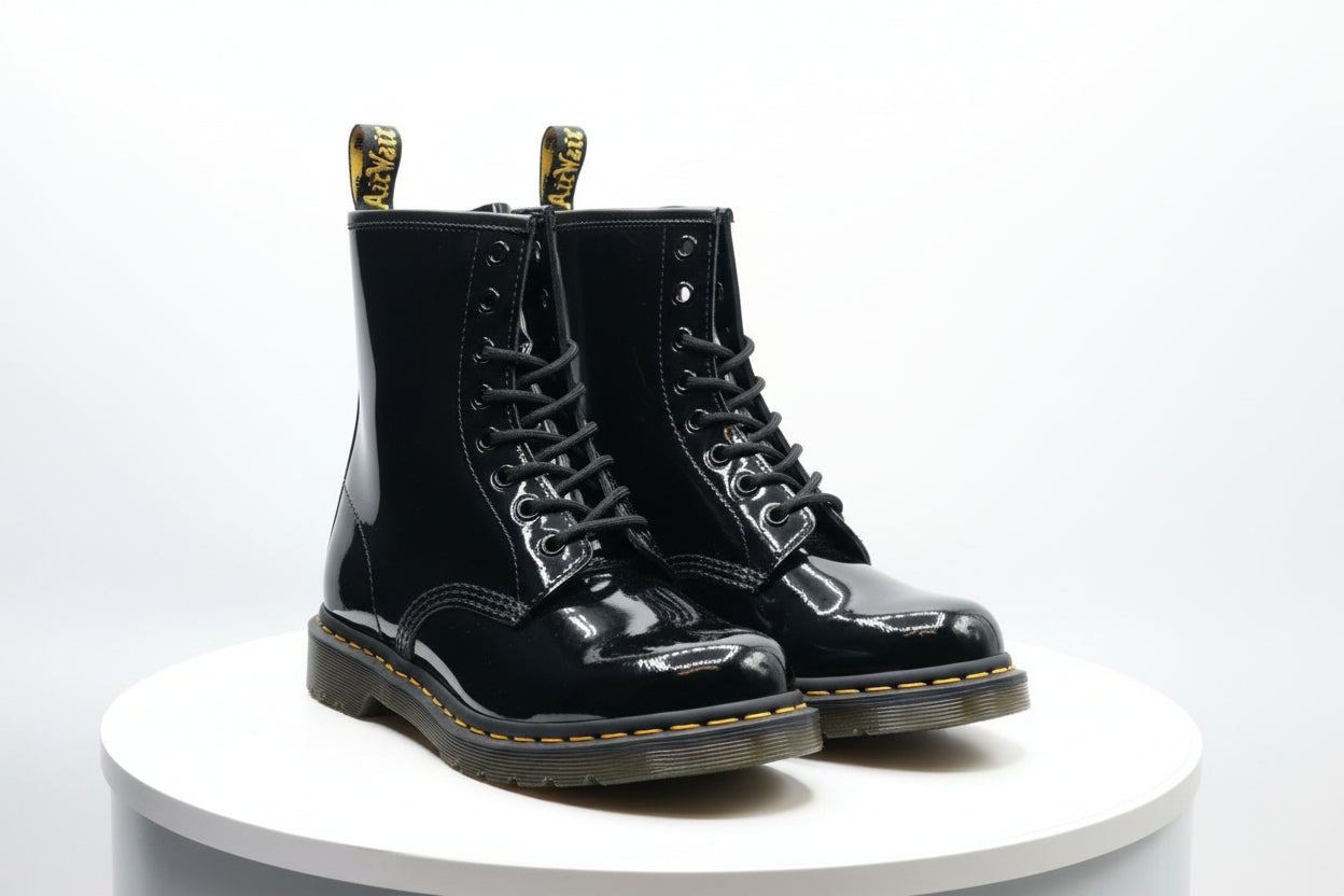 Dr. Martens Women's 1460 W Patent Leather 8 Eye Boot, Black, 8
