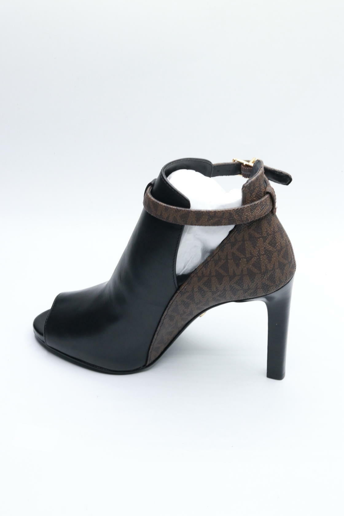 MICHAEL Michael Kors Lawson Open Toe Bootie in Black/Brown Leather  Size 7