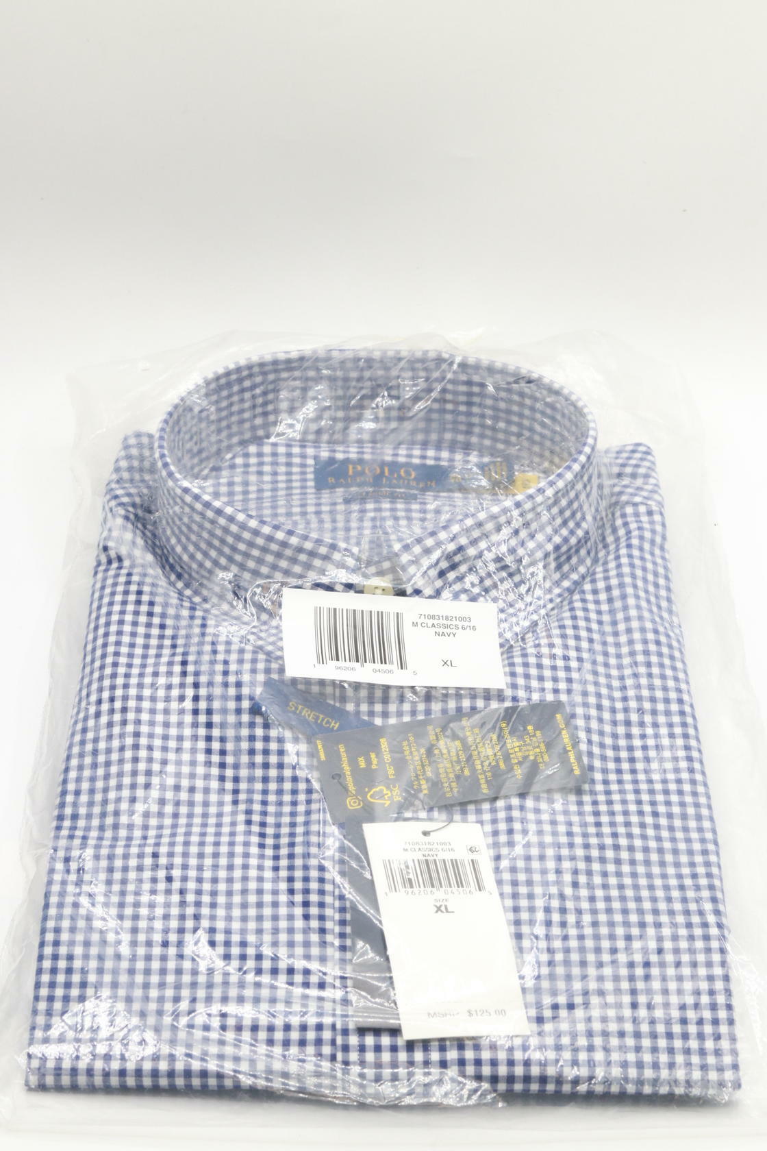 Polo ralph Lauren Mens Classic Long Sleeve poplin Shirt Navy/White Gingham 17.5