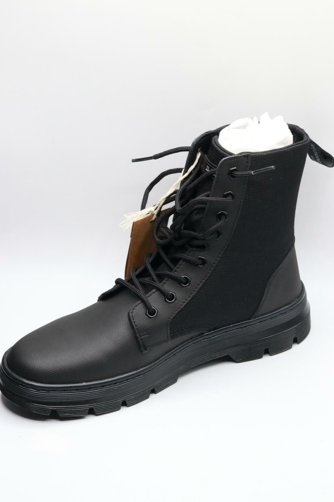 Dr. Martens unisex adult Lace Fashion Boot, Black Element & Black Poly Rip Stop, 6 Women 5 Men US