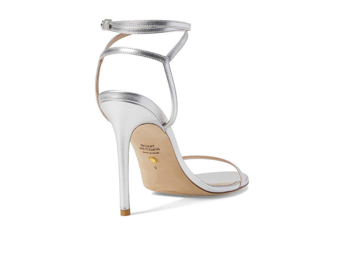 Stuart Weitzman Barelynude 100 Wrap Sandal Silver 9.5 B