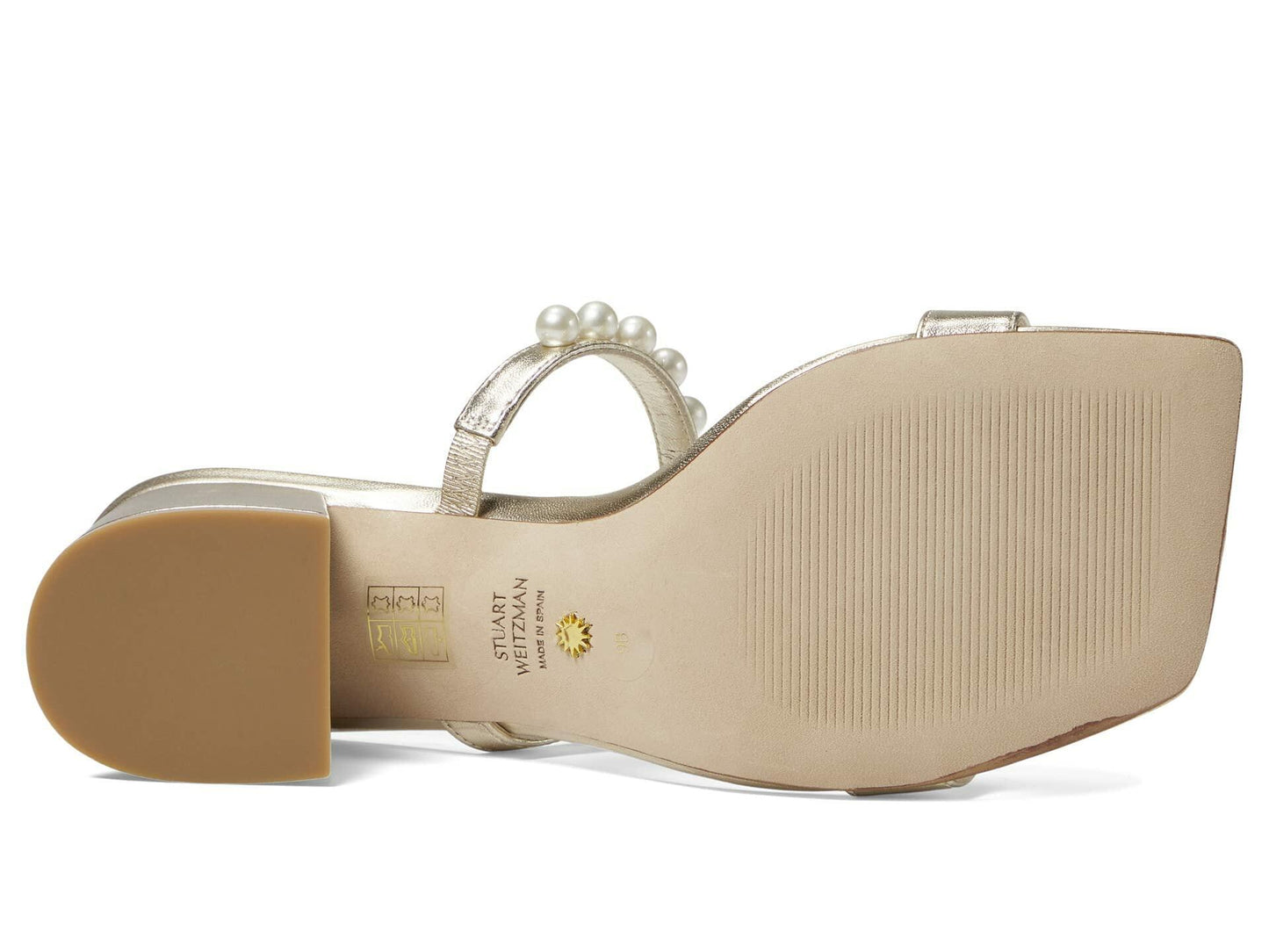 Stuart Weitzman Goldie 60 Block Slide Light Gold 8 B
