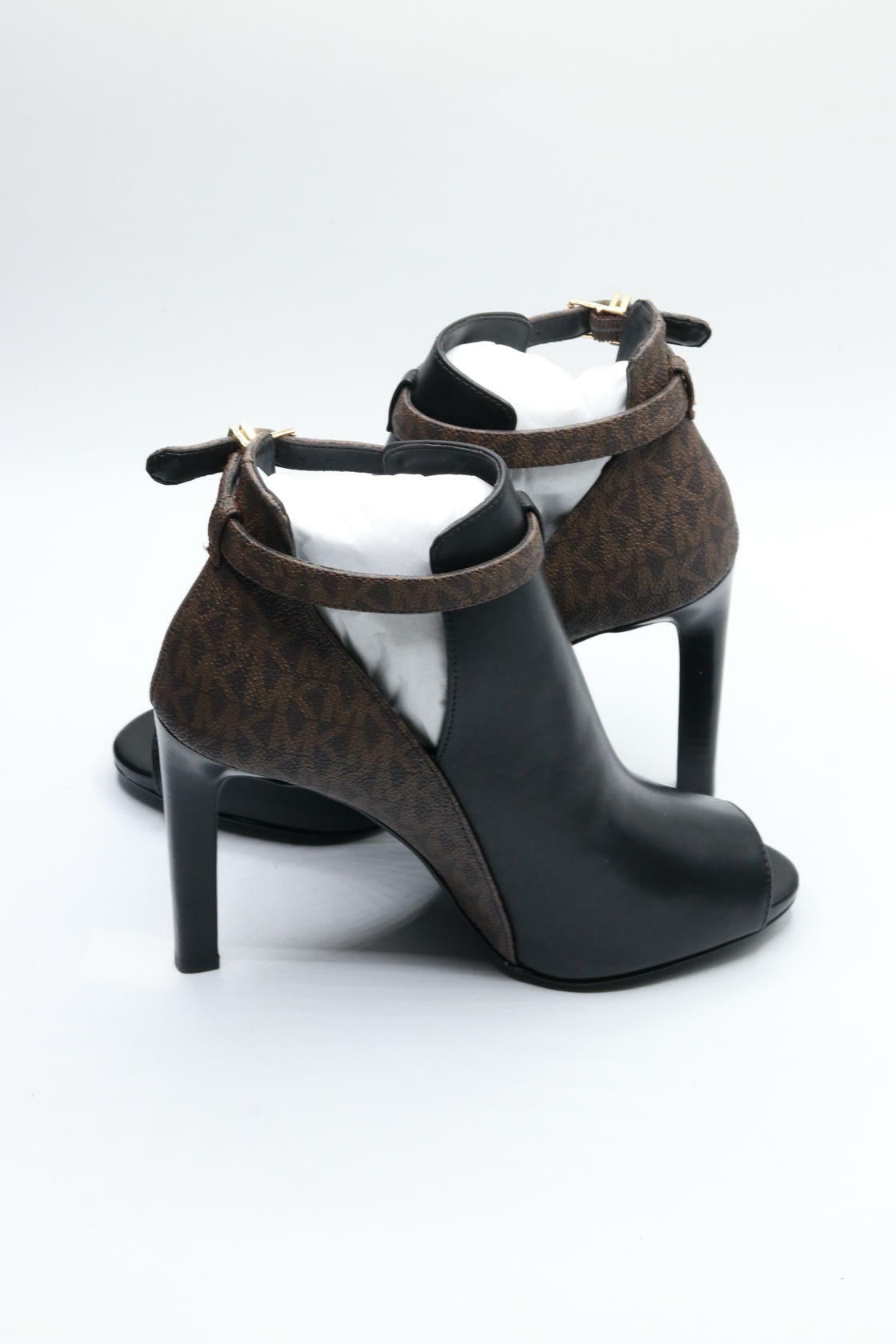 MICHAEL Michael Kors Lawson Open Toe Bootie in Black/Brown Leather  Size 7