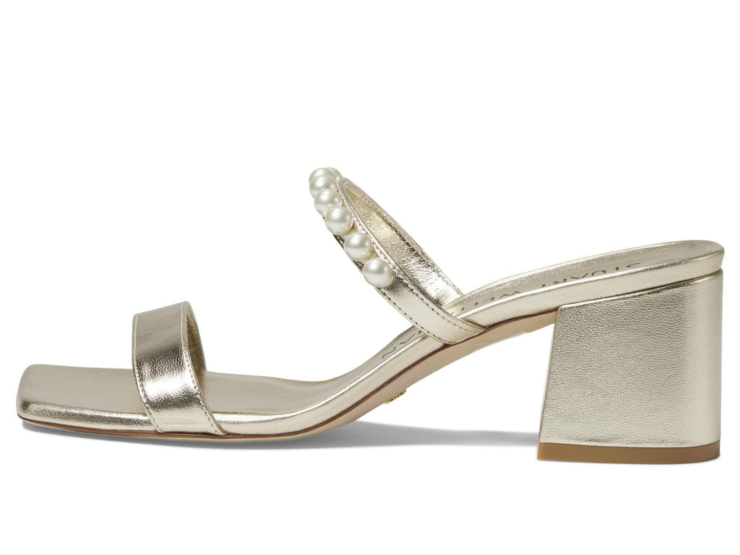Stuart Weitzman Goldie 60 Block Slide Light Gold 8 B