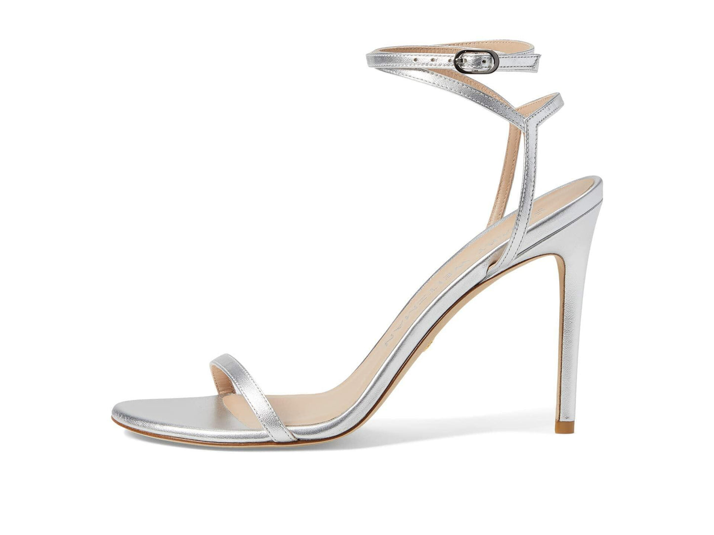 Stuart Weitzman Barelynude 100 Wrap Sandal Silver 9.5 B
