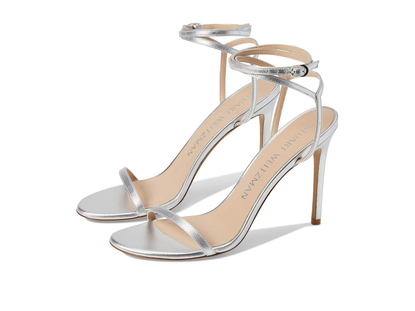 Stuart Weitzman Barelynude 100 Wrap Sandal Silver 9.5 B