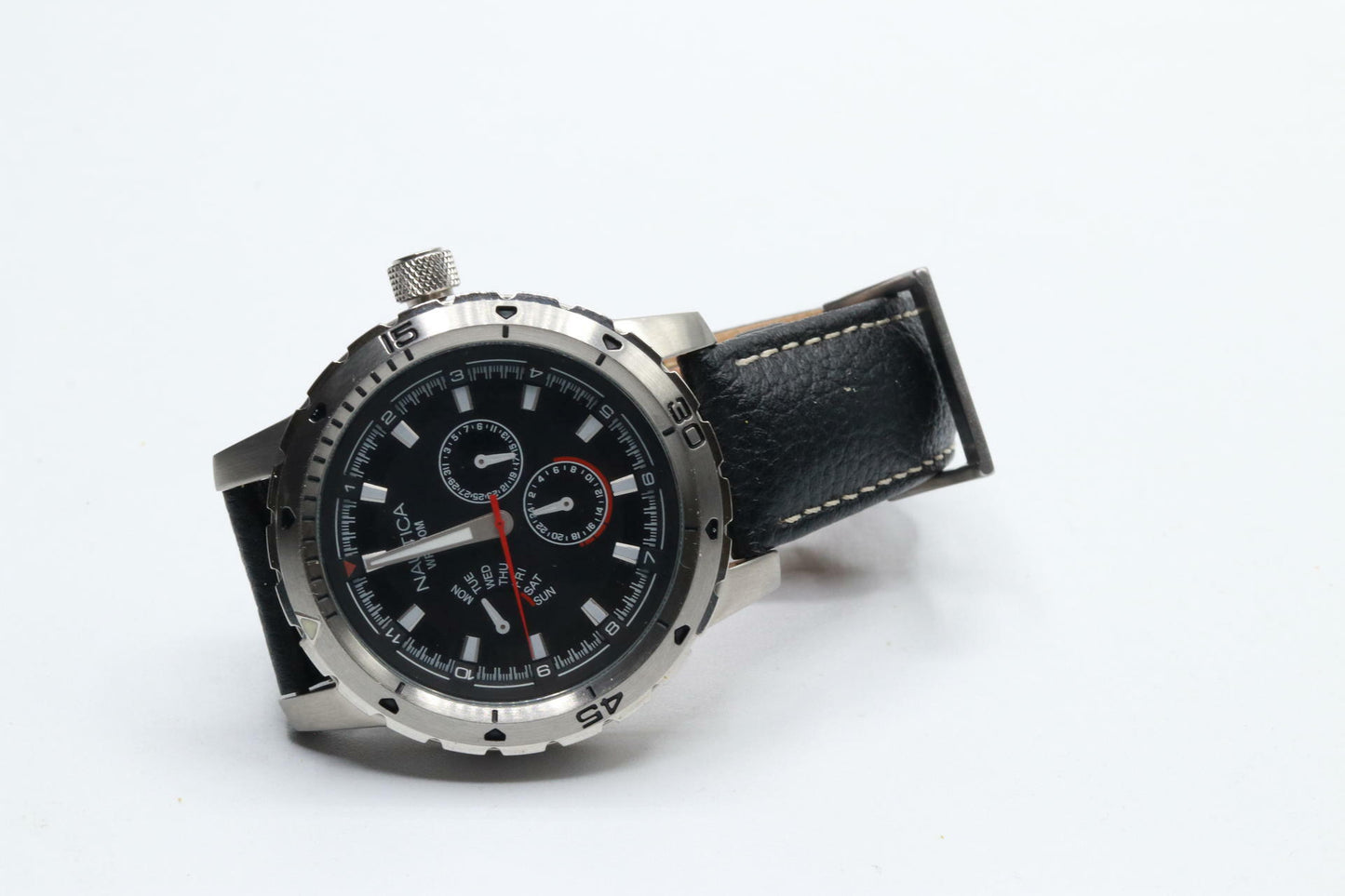 Nautica N15610G NCS 350 Multifunction Black Pebble Leather Chronograph Watch