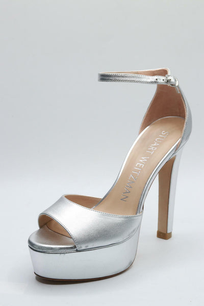 Stuart Weitzman Disco Platform Sandal Silver 6 B