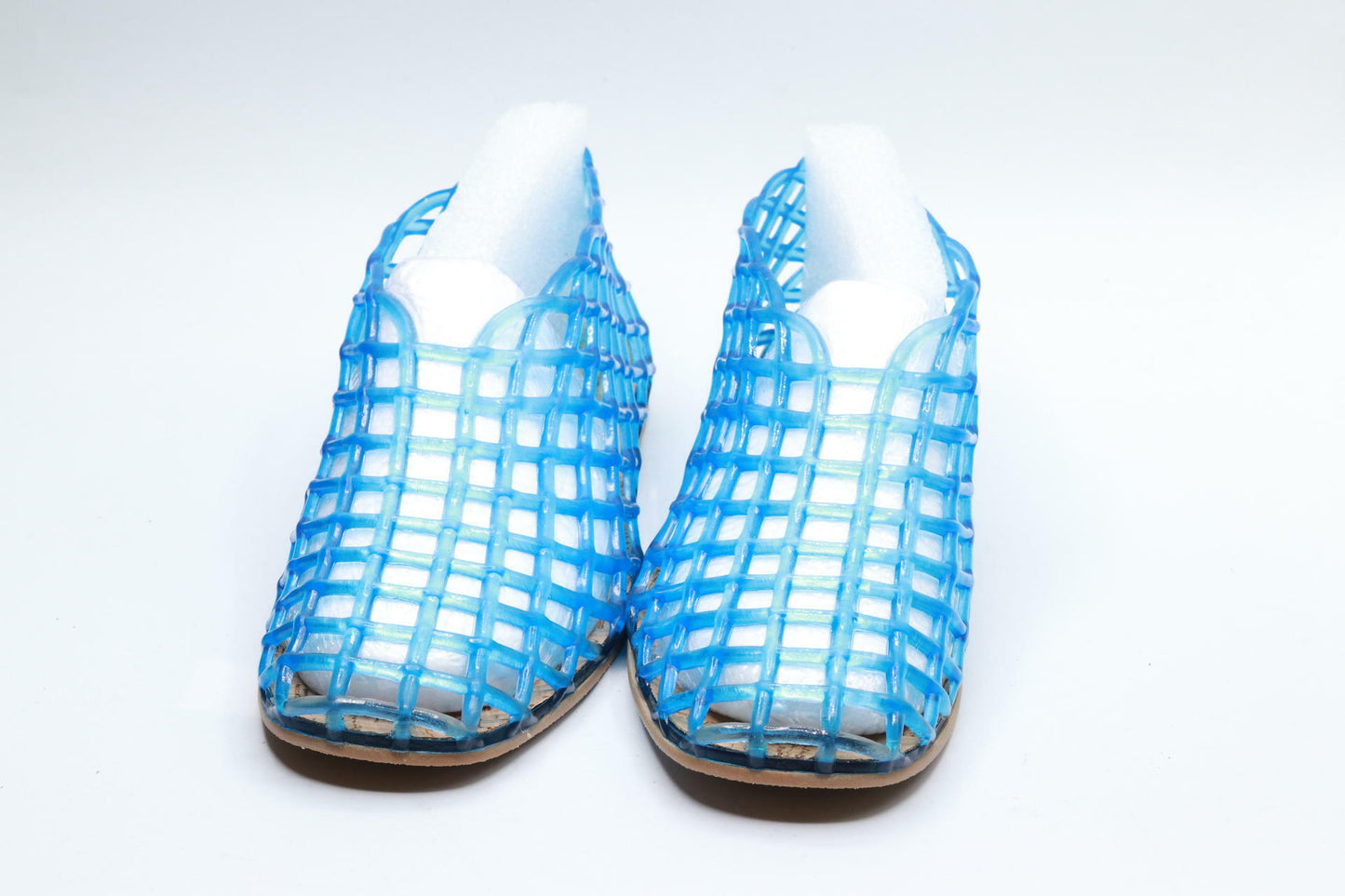 ATBELL Blue Jelly Sandals for Women Clear Woven Flats Beach Slip-on Ballerina Jellies Mesh Shoes in Size 7.5
