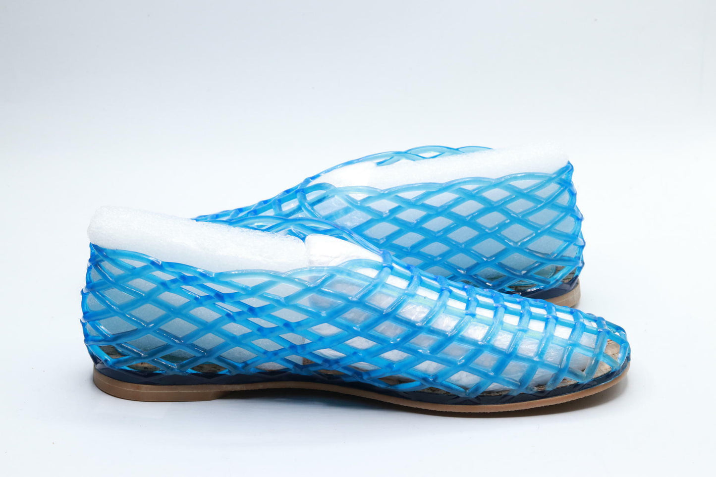 ATBELL Blue Jelly Sandals for Women Clear Woven Flats Beach Slip-on Ballerina Jellies Mesh Shoes in Size 7.5