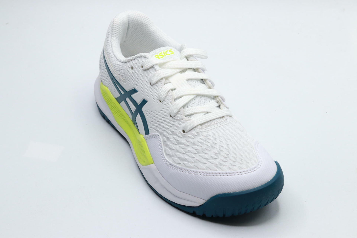ASICS Kid's Gel-Resolution 9 Grade School Tennis Shoes, 4, White/RESTFUL Teal