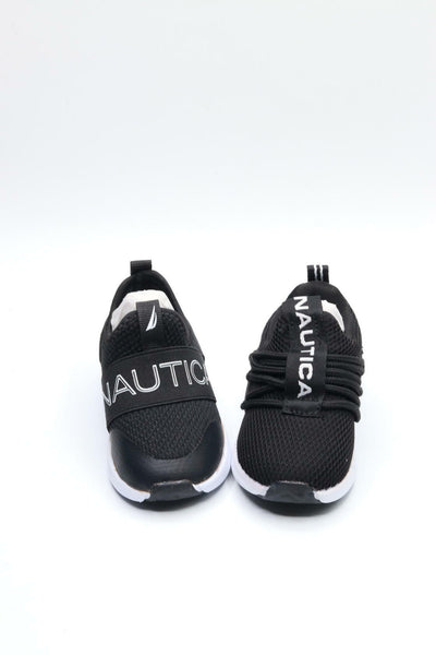 Nautica Kids Boys Fashion Sneaker Slip-On Athletic Running Shoe for Toddler and Little Kids, Black/White, 5