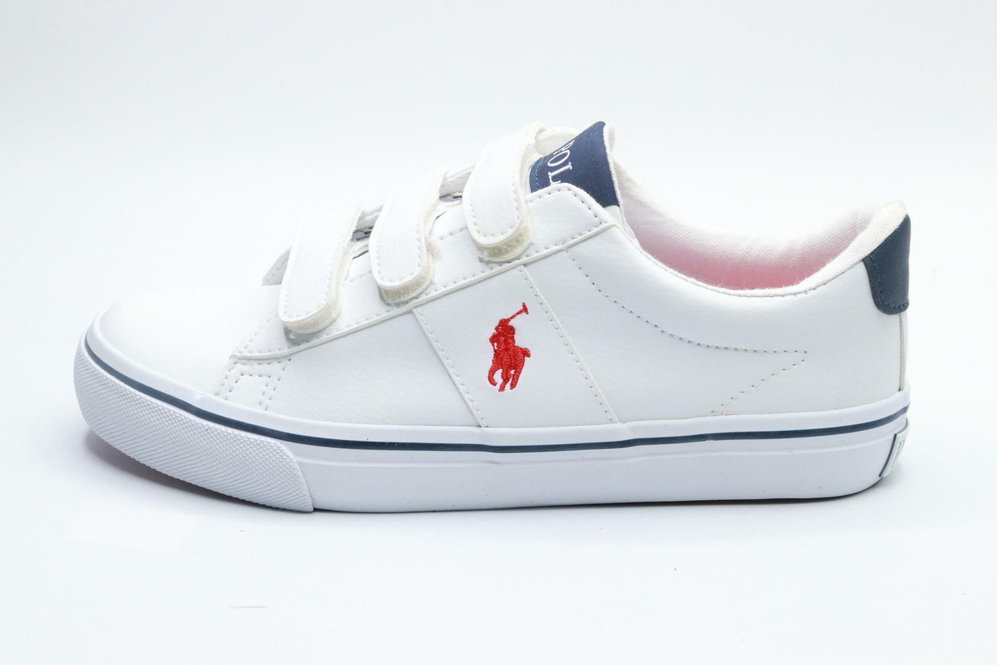 POLO RALPH LAUREN Boy's Sayer EZ (Little Kid) White Tumbled/Navy/Red Player Pony 2.5 Little Kid M